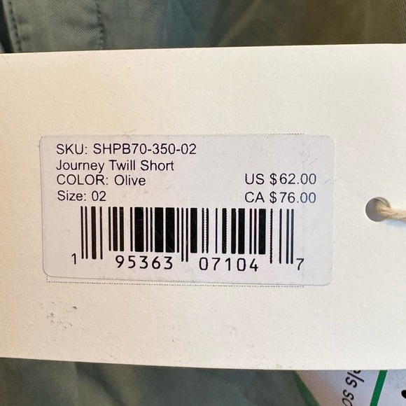 Carve Designs NWOT Journey Twill Shorts in Olive Size 2 - Picture 5 of 8